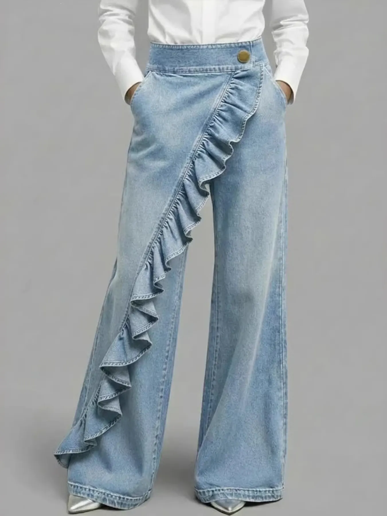 Full Size Ruffled Wide-Leg Jeans Plus Size